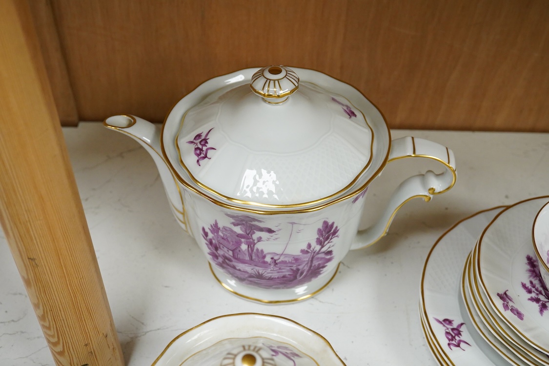 A Limoges Vincennes porcelain tea set to include milk jug, cups and saucers and teapot